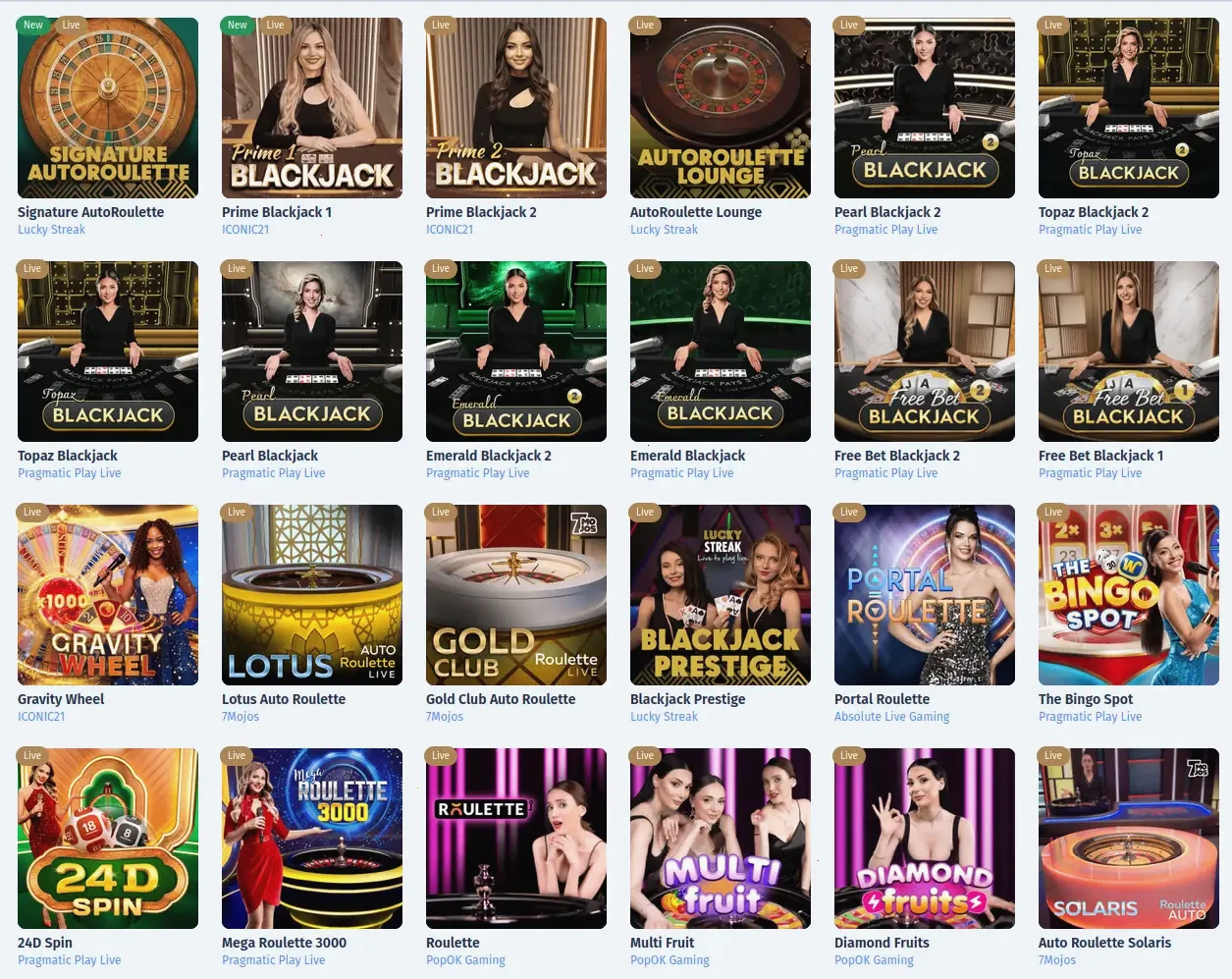 Wild Robin casino game hub showcasing slot categories and live dealer tables